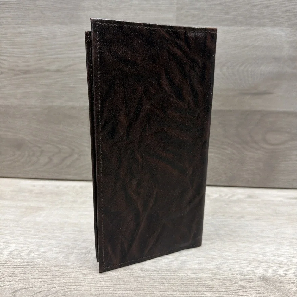Swank Genuine Leather‎ Tall Checkbook Wallet Brown Men's Bifold Very Nice
